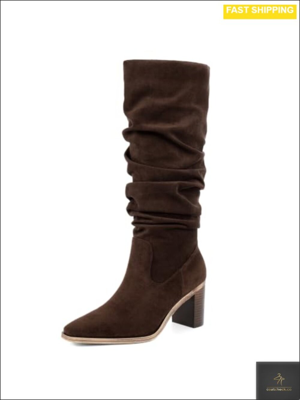 Faux Suede Knee High Boots with Chunky Block Heel and Square Toe